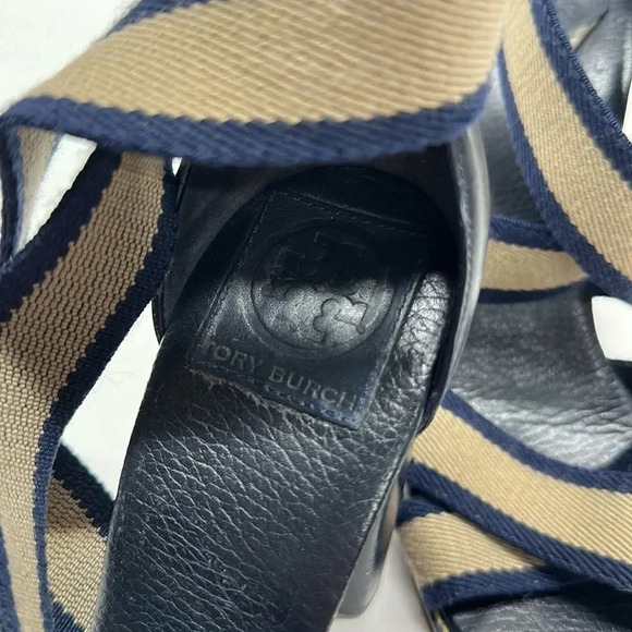 Tory Burch Laurie Criss Cross Elastic Strap Chunky Stacked High Heel Shoe 10 - Picture 7 of 10